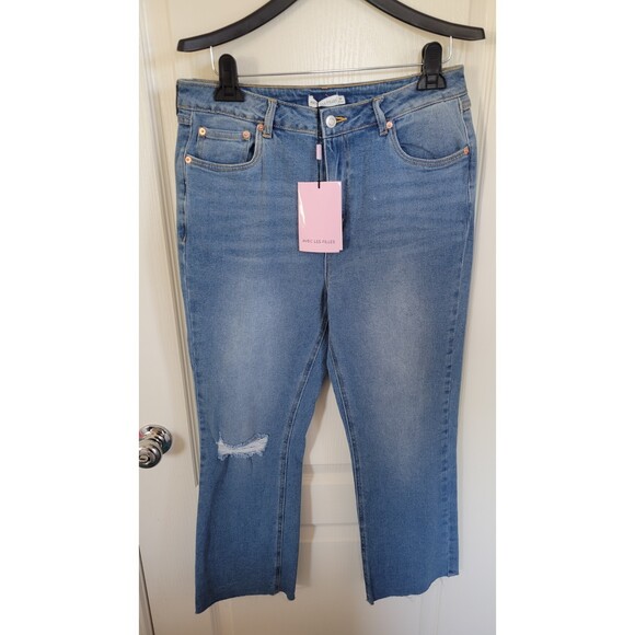 Women's Avec Les Filles Black High Rise Distressed Cropped Straight Leg Jeans - Picture 1 of 4